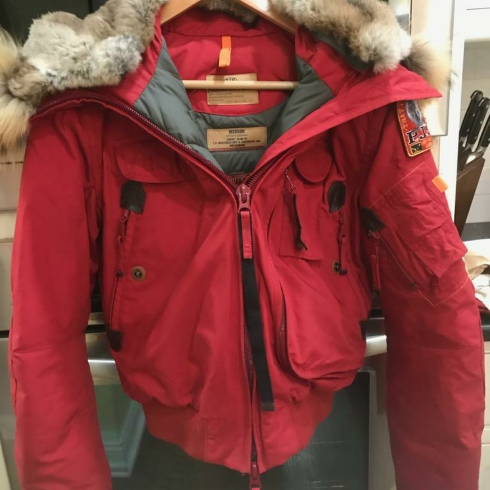 Parajumpers Red Bomber Jacket with Fur Trim